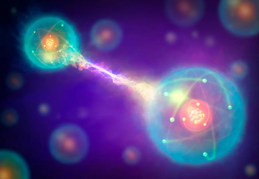 Conceptual artwork of a pair of entangled quantum particles